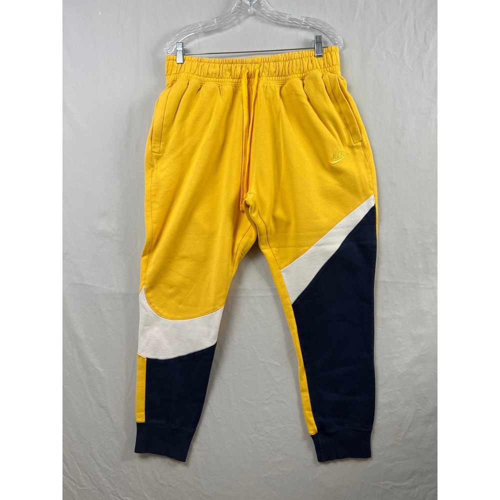 Nike Joggers Men XL Yellow Navy White Colorblock Fleece Tapered Sweatpants
